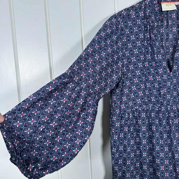 Anthropologie Maeve Dress Small Blue Midi Length Tiered Pockets Long Sleeve Boho - Picture 6 of 10